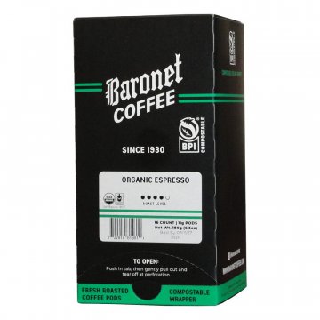 Baronet Compostable Organic Espresso Pods - 16 ct